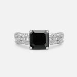 Emerald Cut Black Onyx Engagement Ring with Floral Vine Side Stones - Additional view