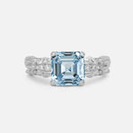 Emerald Cut Aquamarine Engagement Ring with Floral Vine Side Stones - Additional view