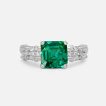 Emerald Cut Emerald Engagement Ring with Floral Vine Side Stones - Additional view
