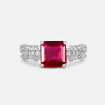 Emerald Cut Ruby Engagement Ring with Floral Vine Side Stones - Additional view