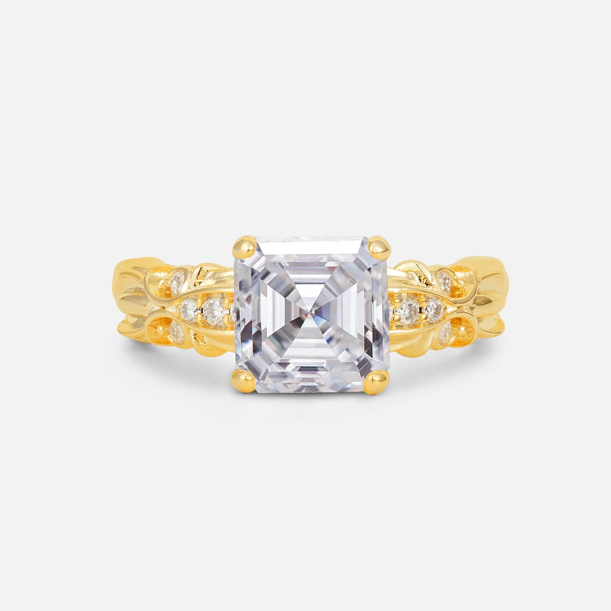 Emerald Cut Moissanite Engagement Ring with Floral Vine Side Stones - Additional view