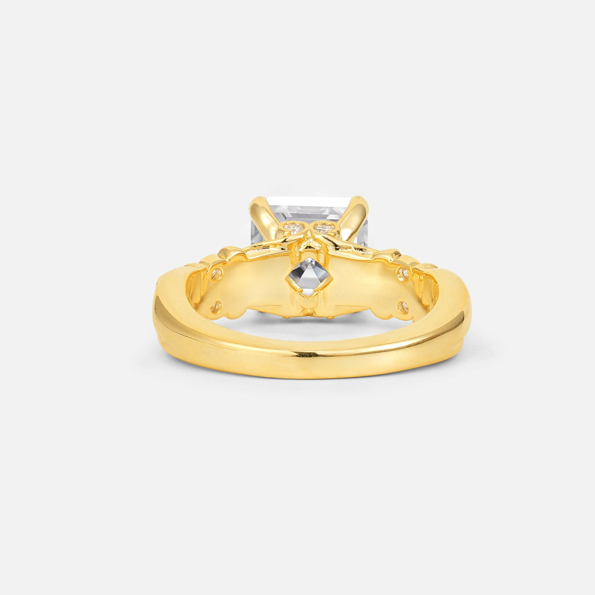 Emerald Cut Moissanite Engagement Ring with Floral Vine Side Stones - Additional view