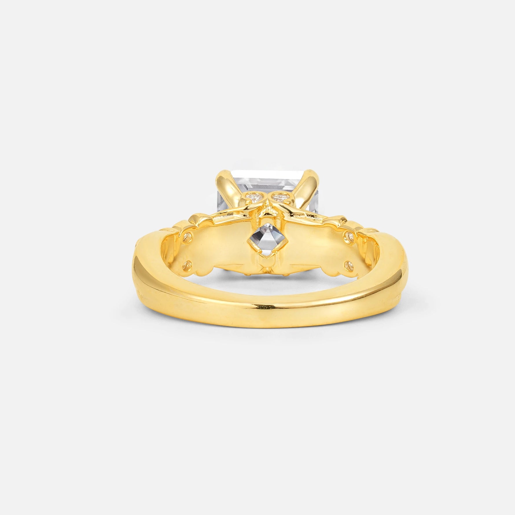 Emerald Cut Moissanite Engagement Ring with Floral Vine Side Stones - Additional view
