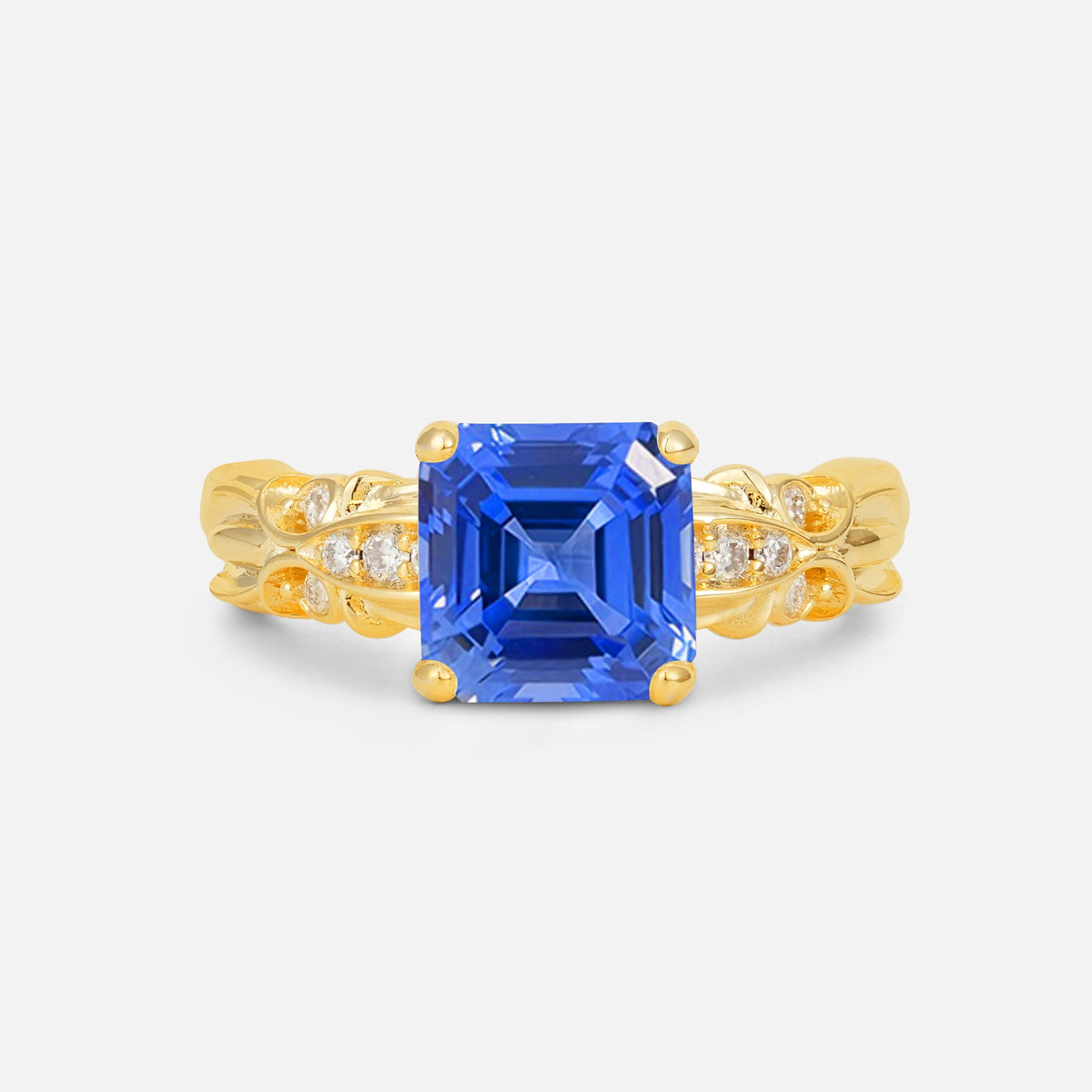 Emerald Cut Sapphire Engagement Ring with Floral Vine Side Stones - Additional view