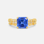 Emerald Cut Sapphire Engagement Ring with Floral Vine Side Stones - Additional view