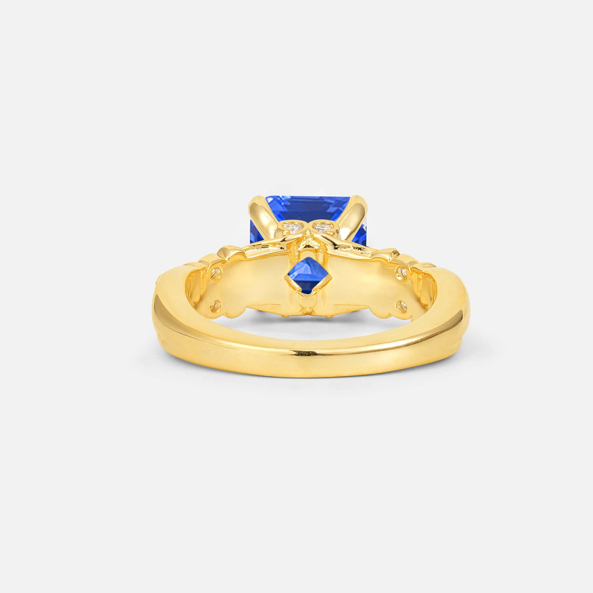 Emerald Cut Sapphire Engagement Ring with Floral Vine Side Stones - Additional view