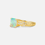 Emerald Cut Fire Opal Engagement Ring with Floral Vine Side Stones - Additional view
