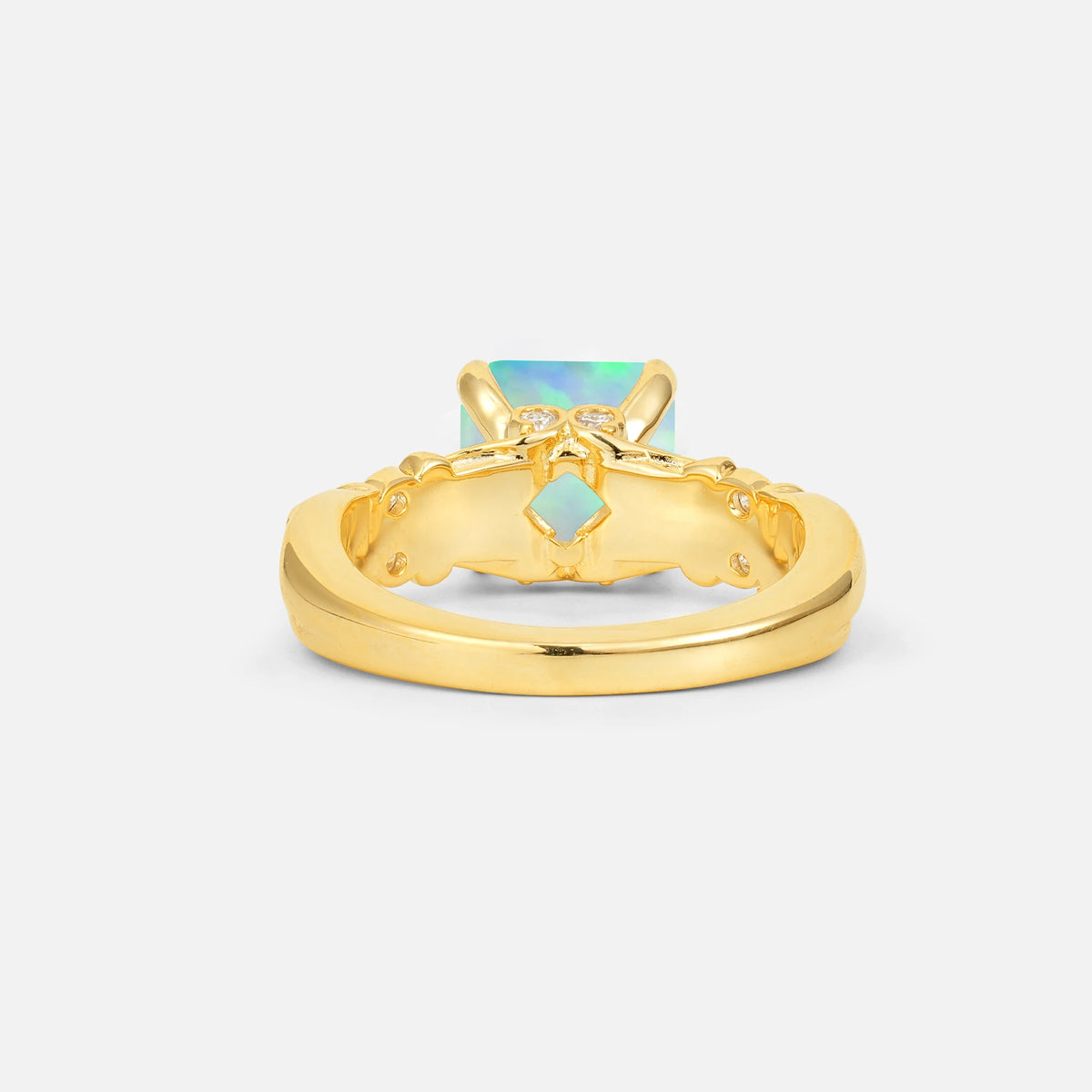 Emerald Cut Fire Opal Engagement Ring with Floral Vine Side Stones - Additional view