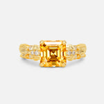 Emerald Cut Citrine Engagement Ring with Floral Vine Side Stones - Additional view