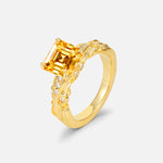 Emerald Cut Citrine Engagement Ring with Floral Vine Side Stones - Additional view