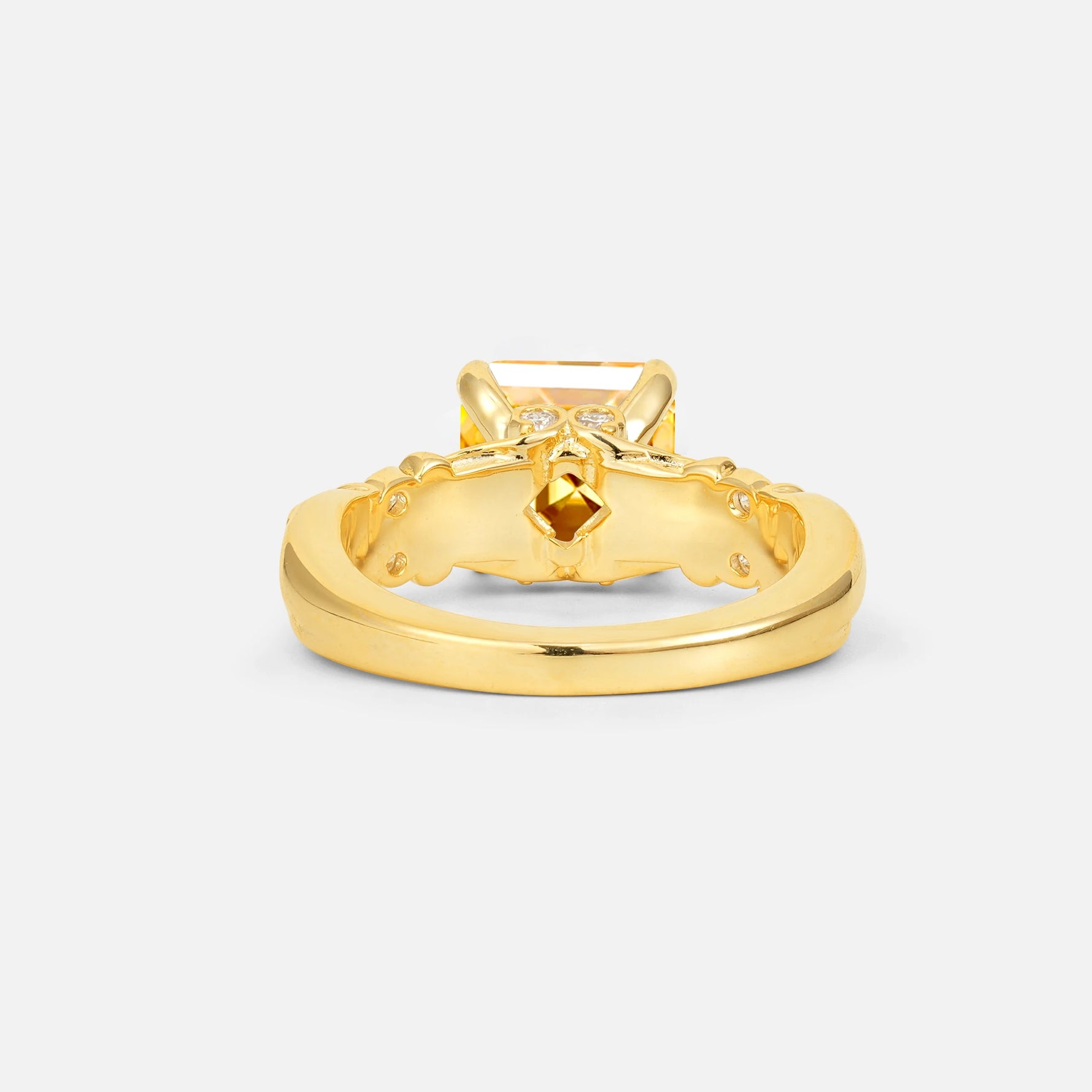 Emerald Cut Citrine Engagement Ring with Floral Vine Side Stones - Additional view