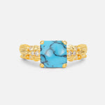 Emerald Cut Turquoise Engagement Ring with Floral Vine Side Stones - Additional view