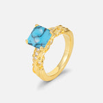 Emerald Cut Turquoise Engagement Ring with Floral Vine Side Stones - Additional view