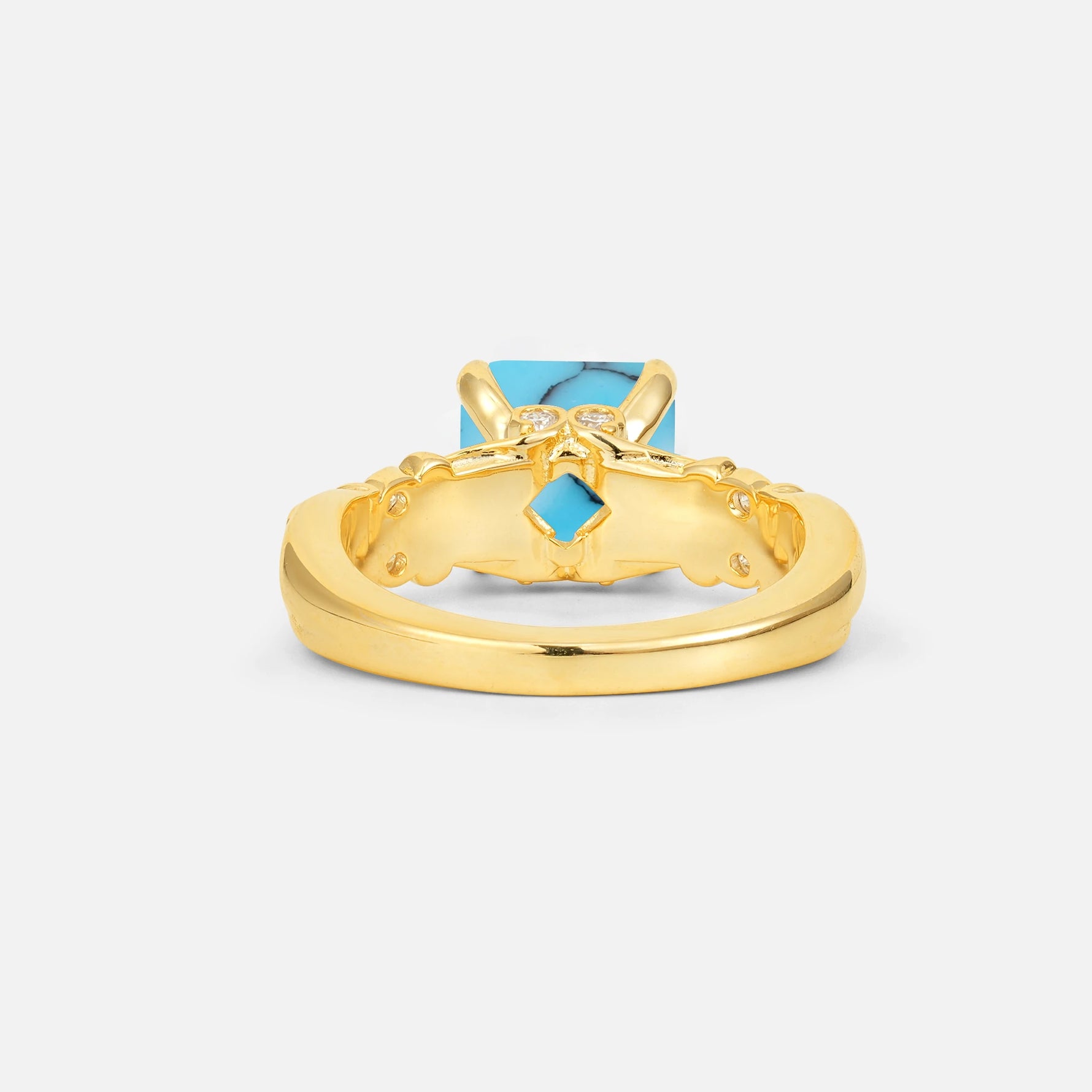 Emerald Cut Turquoise Engagement Ring with Floral Vine Side Stones - Additional view