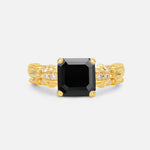 Emerald Cut Black Onyx Engagement Ring with Floral Vine Side Stones - Additional view
