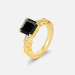 Emerald Cut Black Onyx Engagement Ring with Floral Vine Side Stones - Additional view