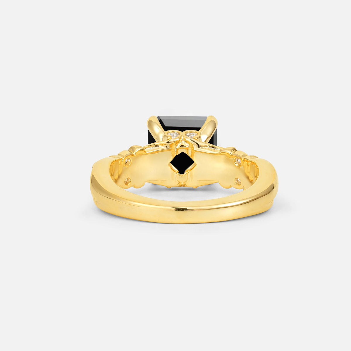 Emerald Cut Black Onyx Engagement Ring with Floral Vine Side Stones - Additional view