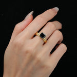 Emerald Cut Black Onyx Engagement Ring with Floral Vine Side Stones - Additional view