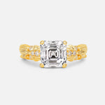 Emerald Cut Lab Diamond Engagement Ring with Floral Vine Side Stones - Additional view