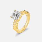 Emerald Cut Lab Diamond Engagement Ring with Floral Vine Side Stones - Additional view