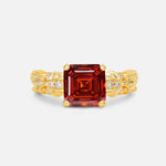 Emerald Cut Garnet Engagement Ring with Floral Vine Side Stones - Additional view