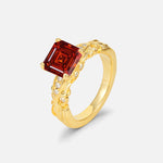 Emerald Cut Garnet Engagement Ring with Floral Vine Side Stones - Additional view