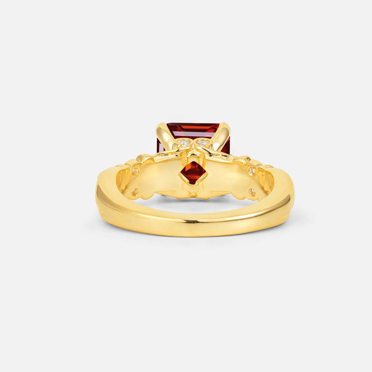 Emerald Cut Garnet Engagement Ring with Floral Vine Side Stones - Additional view