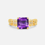 Emerald Cut Amethyst Engagement Ring with Floral Vine Side Stones - Additional view