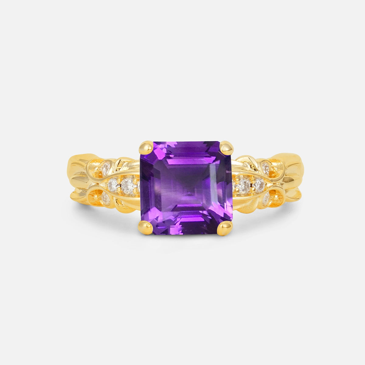 Emerald Cut Amethyst Engagement Ring with Floral Vine Side Stones - Additional view