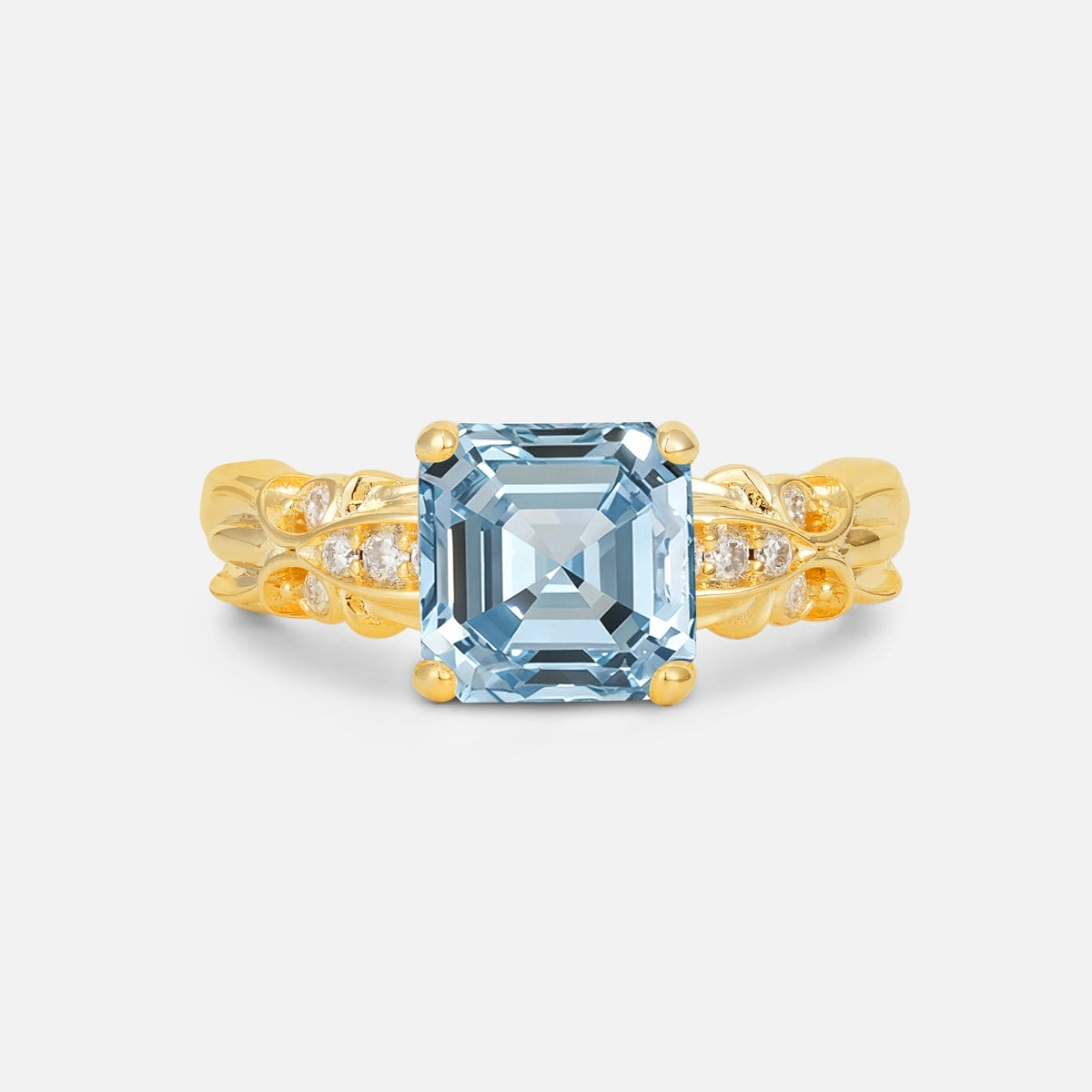 Emerald Cut Aquamarine Engagement Ring with Floral Vine Side Stones - Additional view