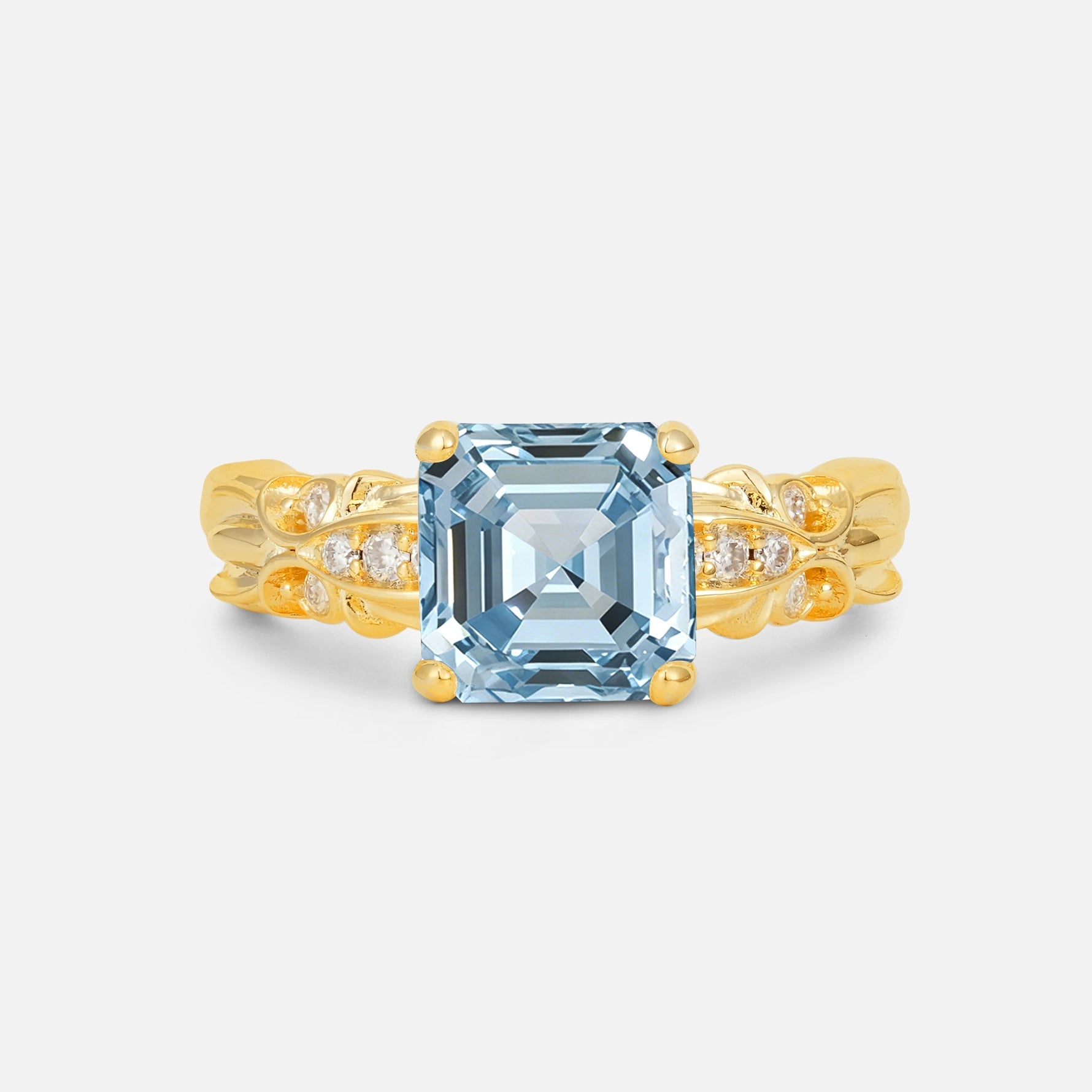 Emerald Cut Aquamarine Engagement Ring with Floral Vine Side Stones - Additional view