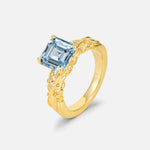 Emerald Cut Aquamarine Engagement Ring with Floral Vine Side Stones - Additional view