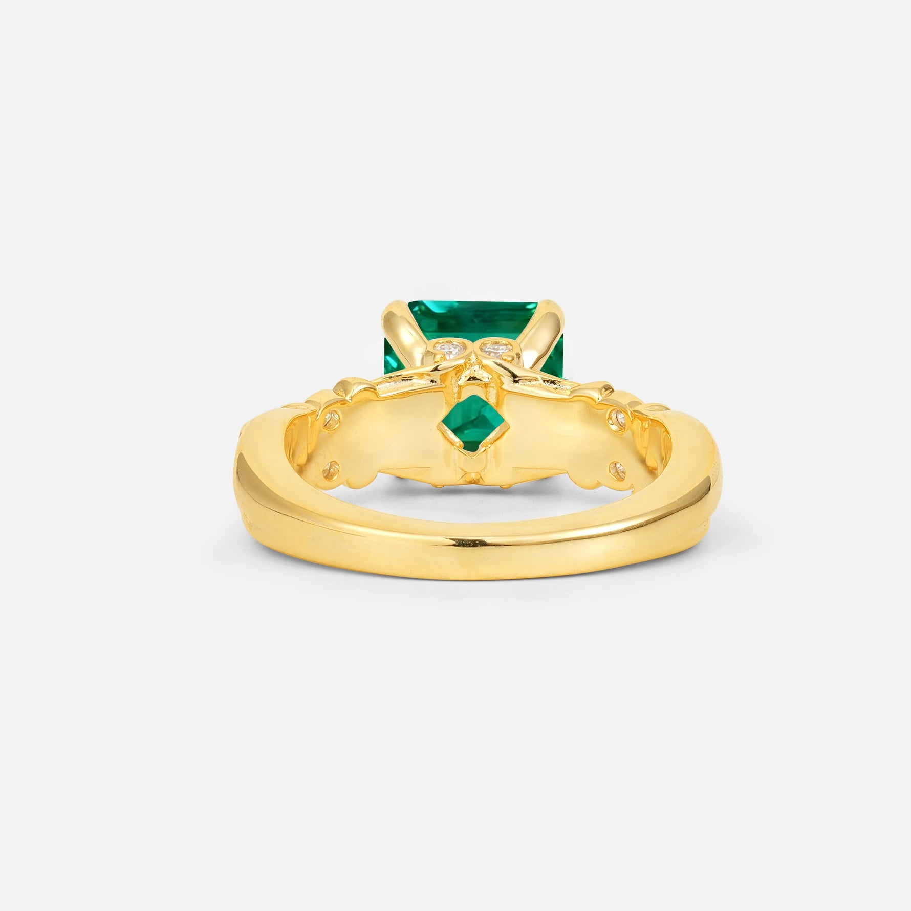 Emerald Cut Emerald Engagement Ring with Floral Vine Side Stones - Additional view