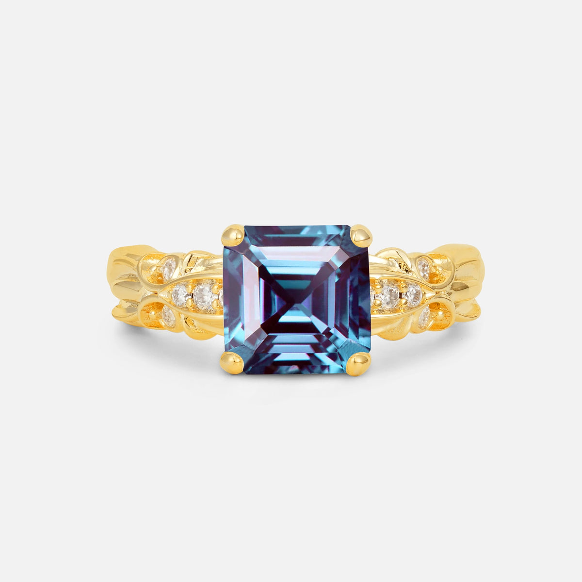 Emerald Cut Alexandrite Engagement Ring with Floral Vine Side Stones - Additional view