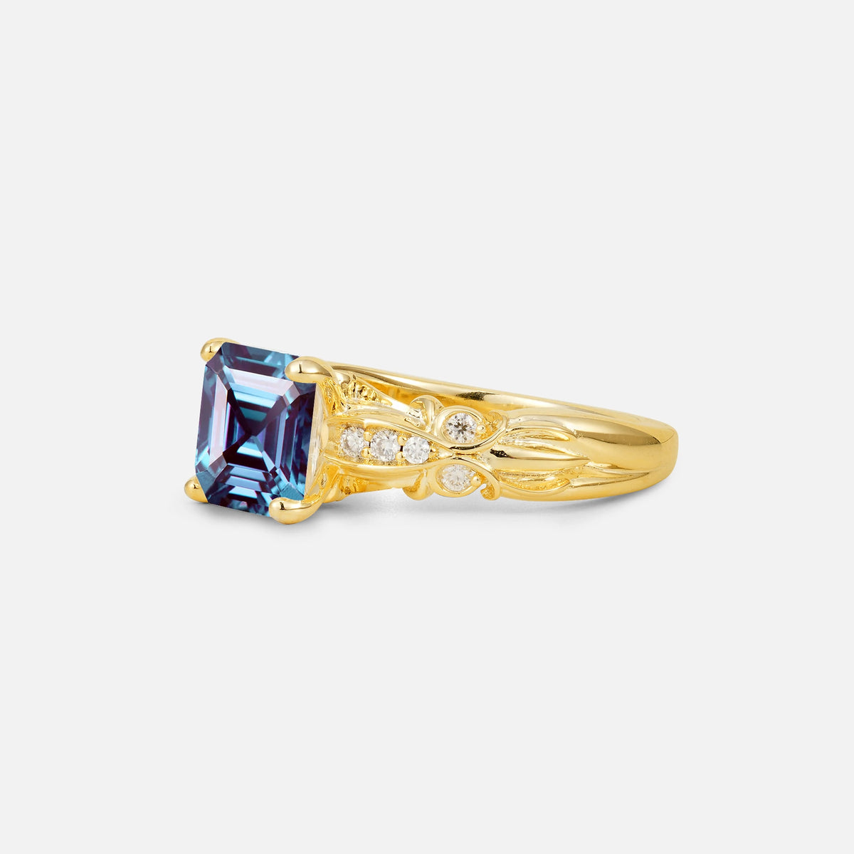 Emerald Cut Alexandrite Engagement Ring with Floral Vine Side Stones - Additional view
