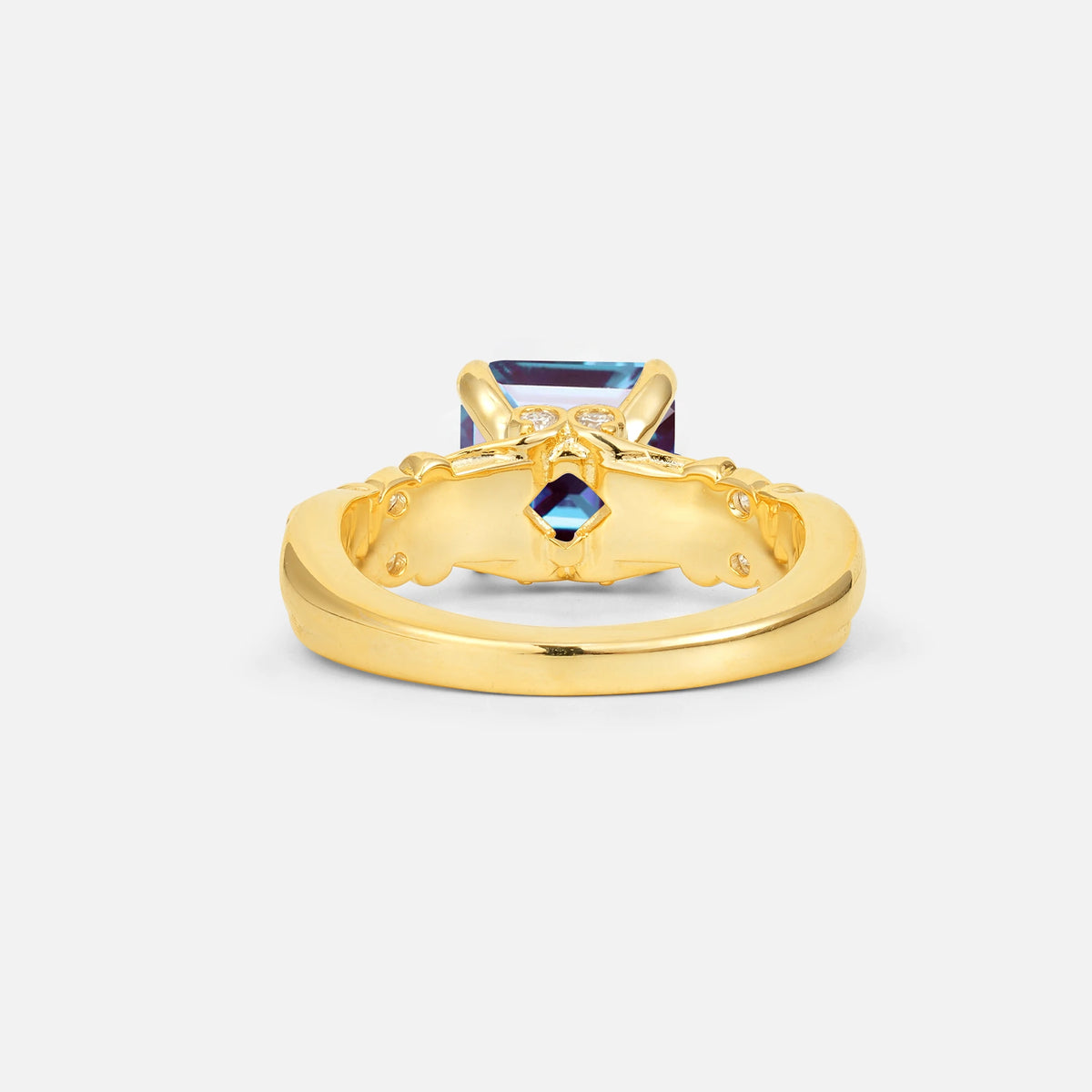 Emerald Cut Alexandrite Engagement Ring with Floral Vine Side Stones - Additional view
