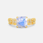 Emerald Cut Moonstone Engagement Ring with Floral Vine Side Stones - Additional view