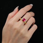 Emerald Cut Ruby Engagement Ring with Floral Vine Side Stones - Additional view