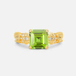 Emerald Cut Peridot Engagement Ring with Floral Vine Side Stones - Additional view