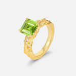 Emerald Cut Peridot Engagement Ring with Floral Vine Side Stones - Additional view