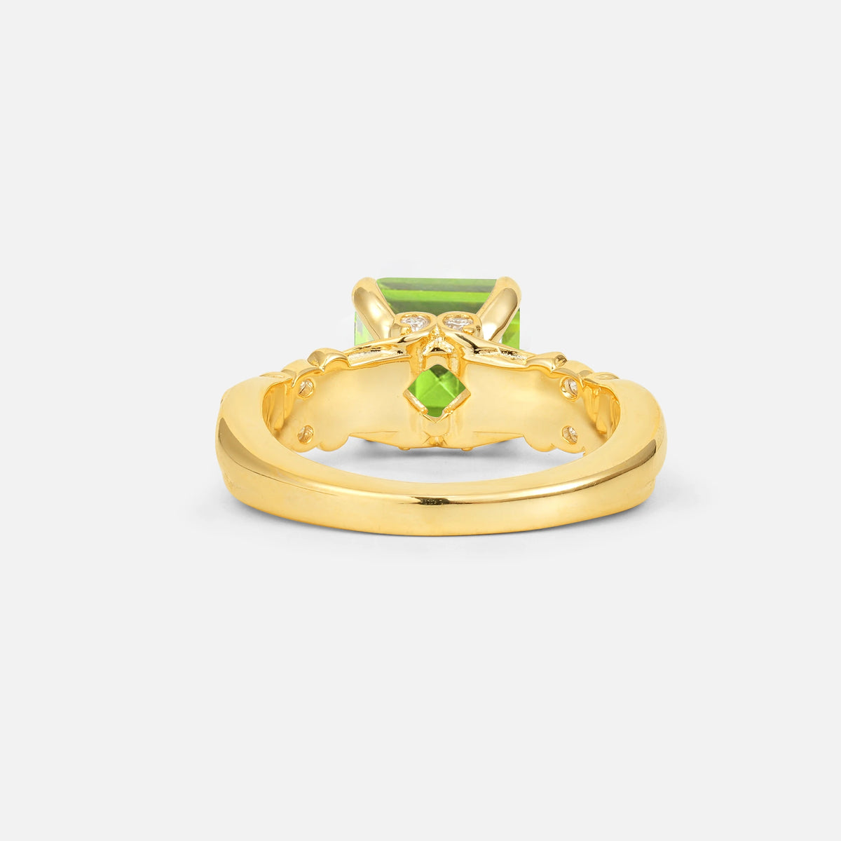Emerald Cut Peridot Engagement Ring with Floral Vine Side Stones - Additional view