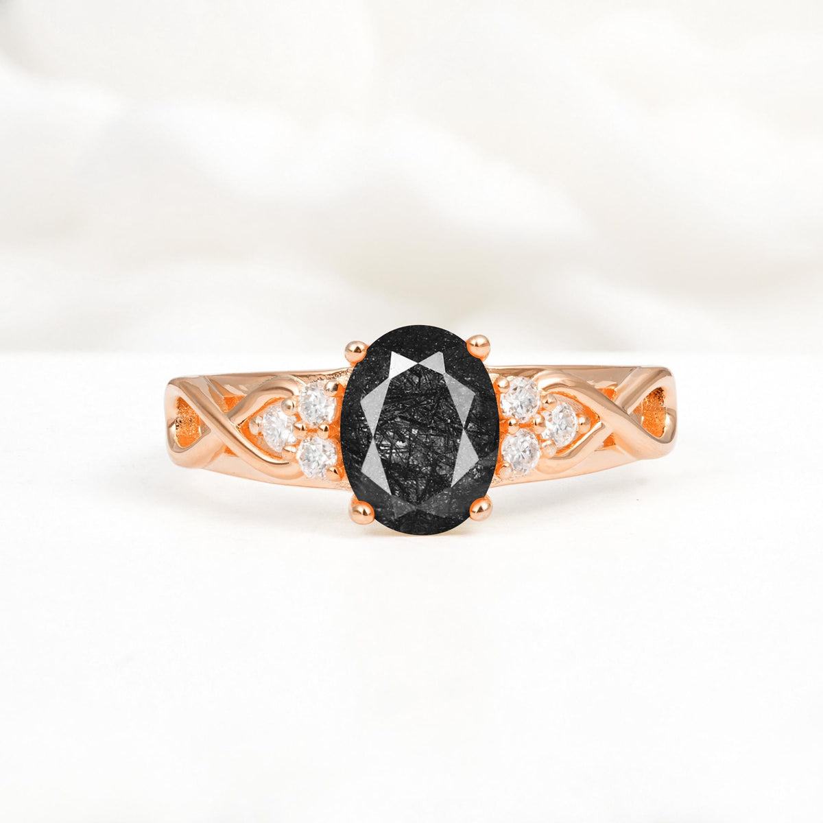 Oval Cut Black Rutilated Quartz Infinity Engagement Ring - Additional view
