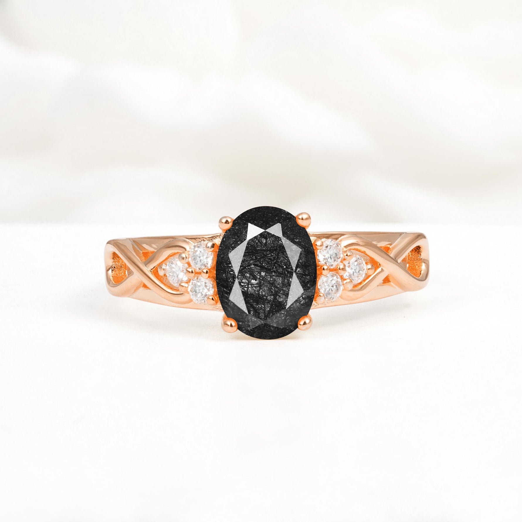 Oval Cut Black Rutilated Quartz Infinity Engagement Ring - Additional view
