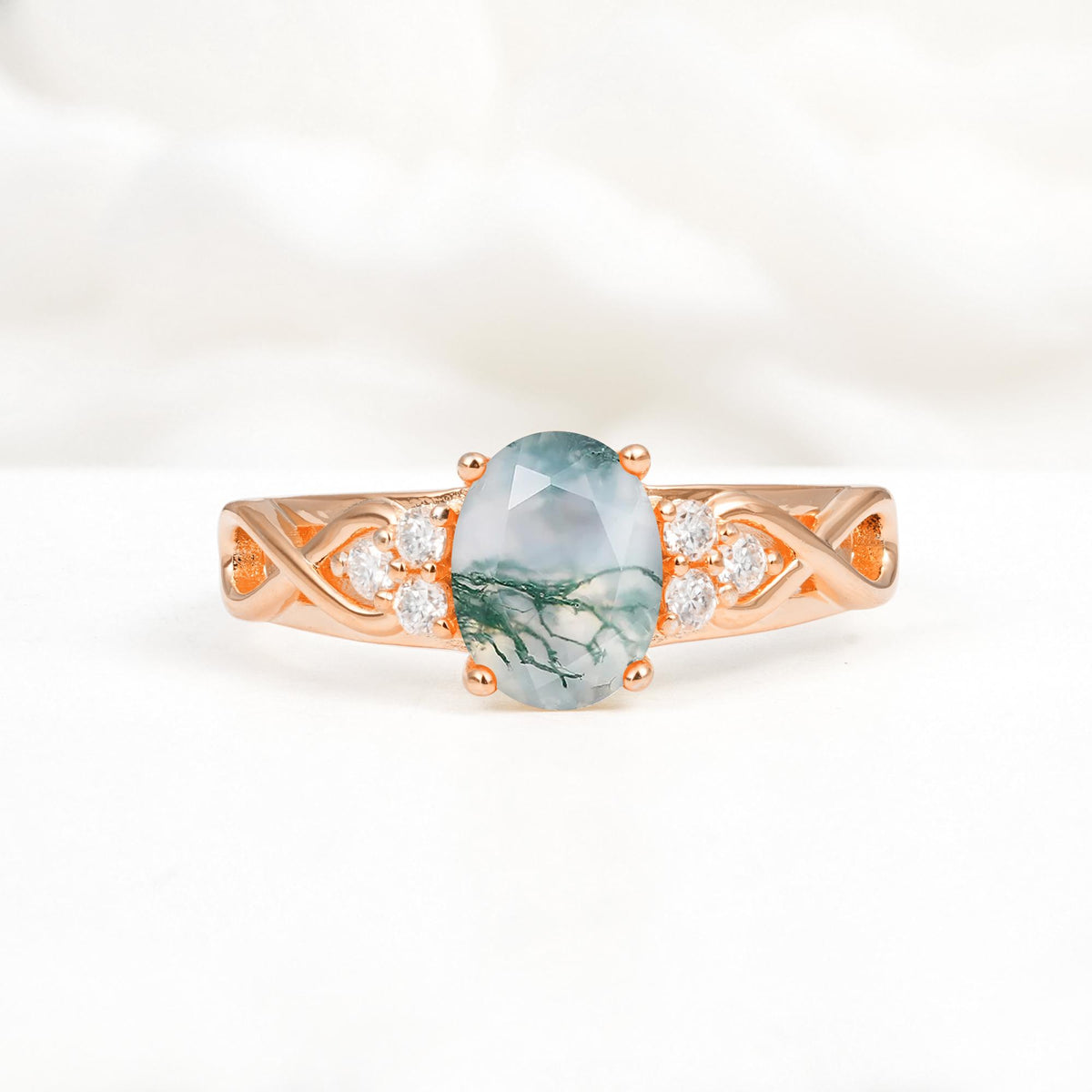 Oval Cut Moss Agate Infinity Engagement Ring - Additional view