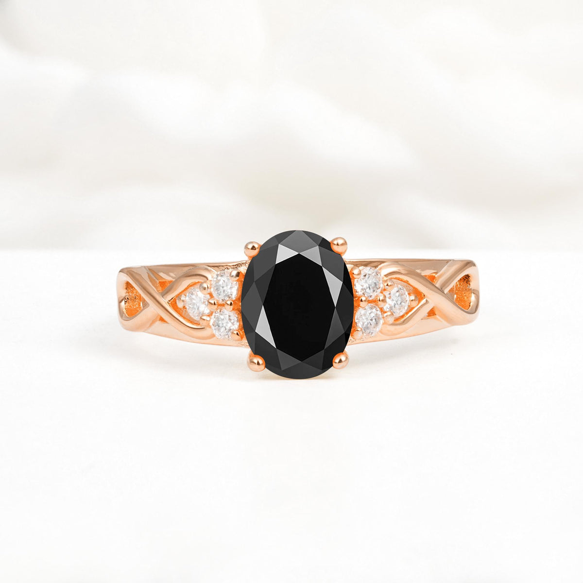 Oval Cut Black Onyx Infinity Engagement Ring - Additional view
