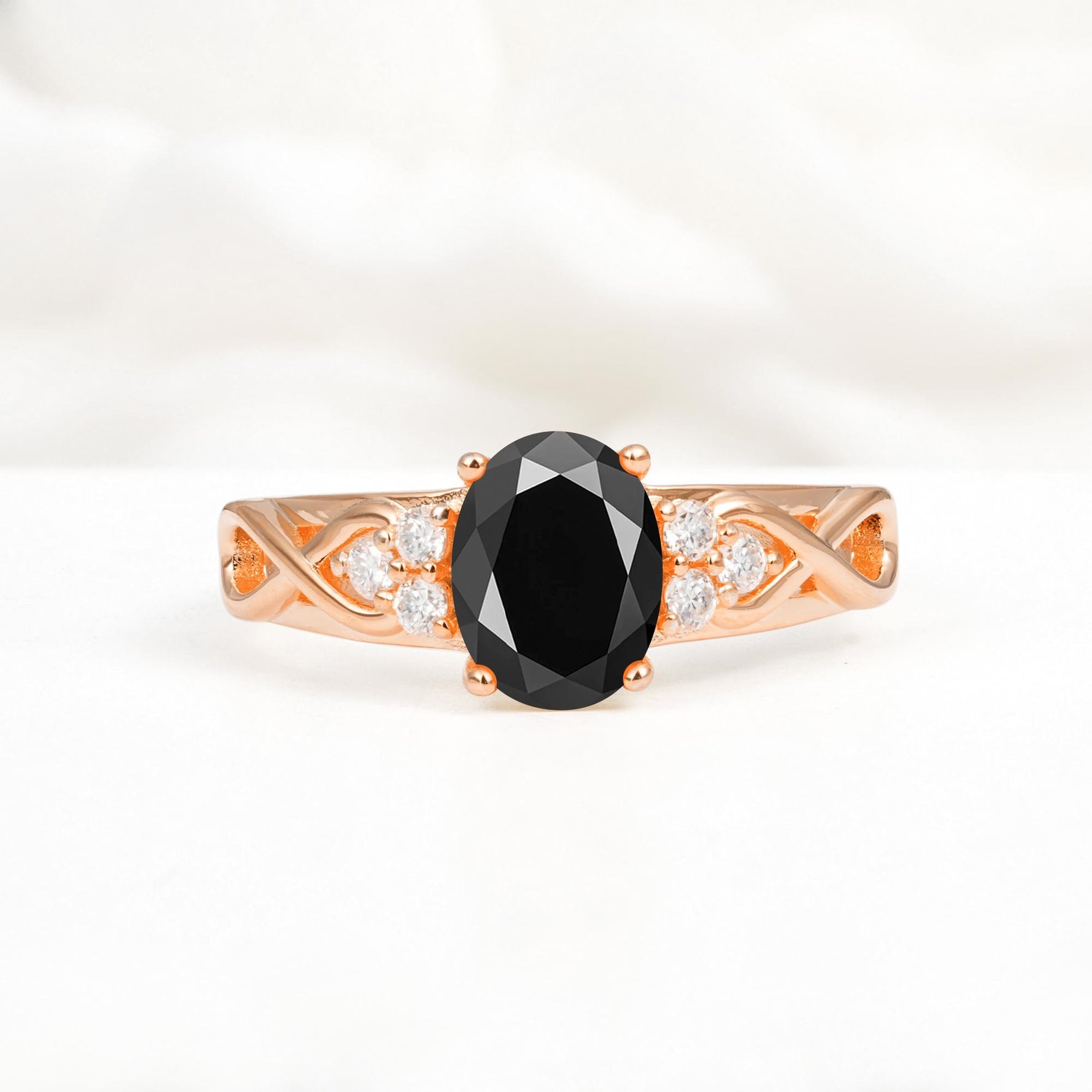 Oval Cut Black Onyx Infinity Engagement Ring - Additional view