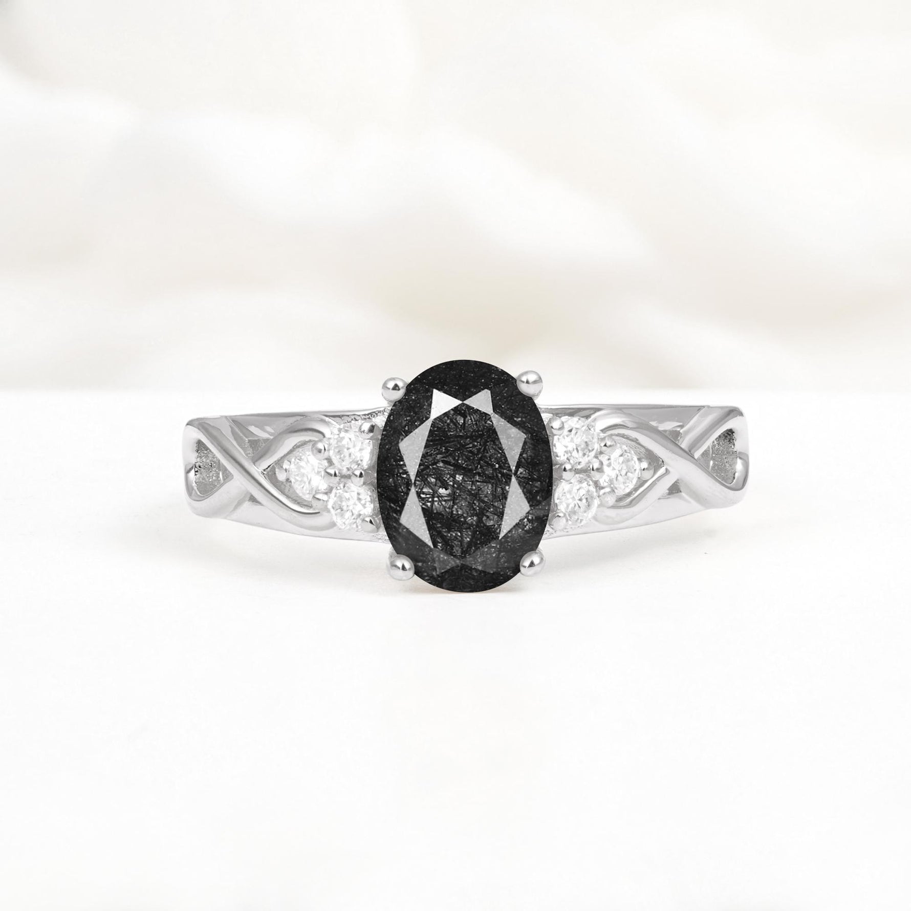 Oval Cut Black Rutilated Quartz Infinity Engagement Ring - Additional view