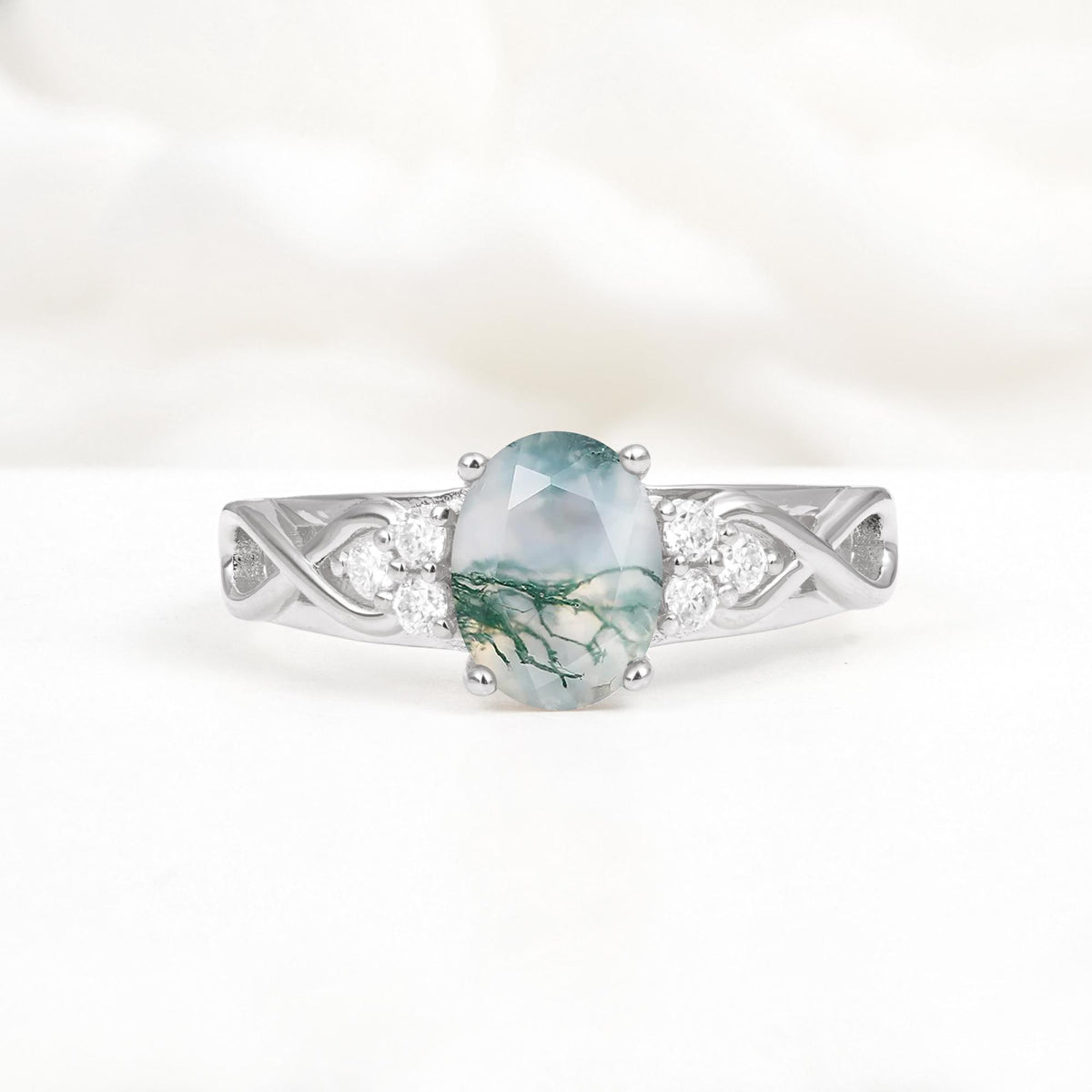 Oval Cut Moss Agate Infinity Engagement Ring - Additional view