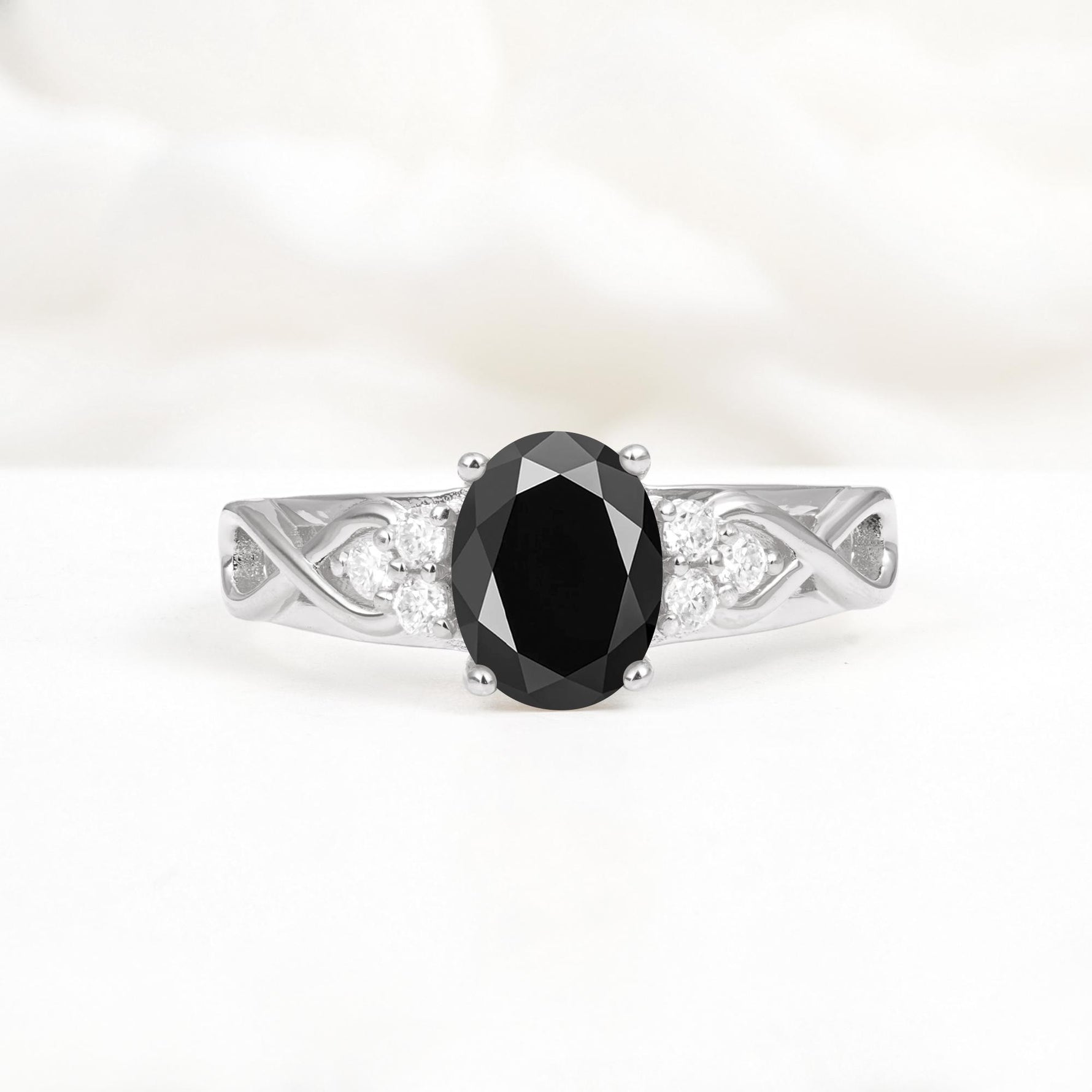 Oval Cut Black Onyx Infinity Engagement Ring - Additional view