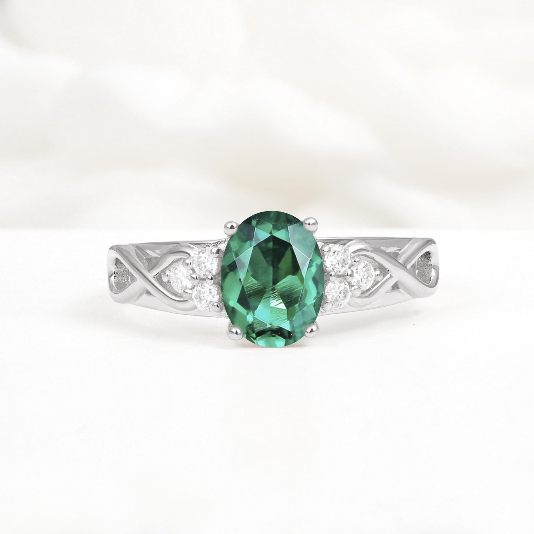 Oval Cut Emerald Infinity Engagement Ring - Additional view